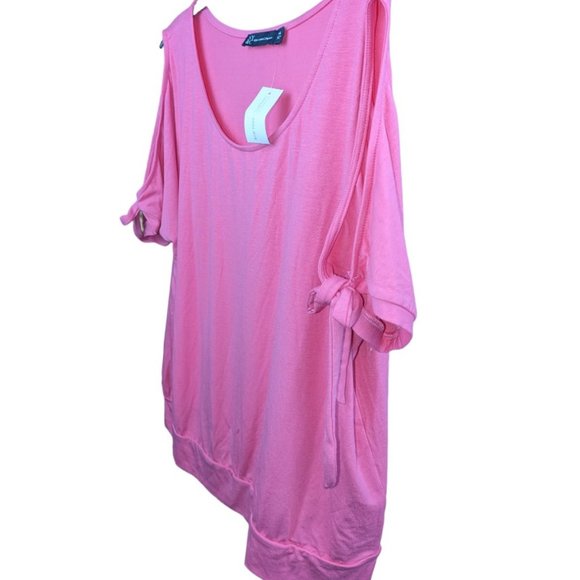 Women's New York & Co Short-Sleeve Cold Shoulder Blouse Tie Knot Summer Shirt - Picture 2 of 7